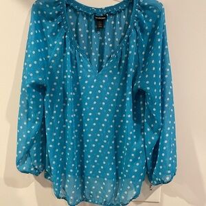 Lane Bryant Teal Polka Dot Blouse
